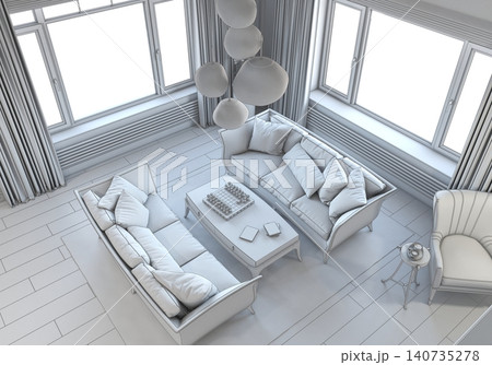 residential interior visualization, 3D illustration, cg residential interior visualization, 3D illustration, cg 140735278