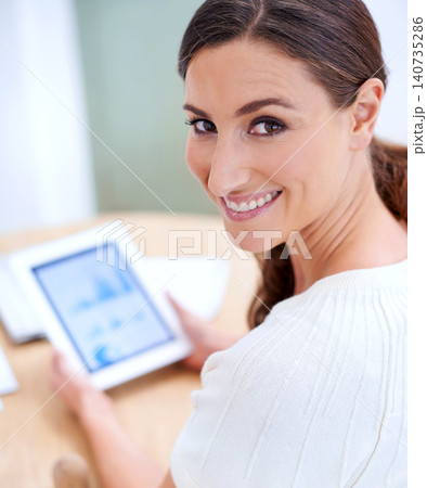 Portrait, woman or tablet on business, data or analysis to forecast, future or bitcoin or ecommerce. Businesswoman, screen or software to search, blockchain or crypto as economy chart document Portrait, woman or tablet on business, data or analysis to forecast, future or bitcoin or ecommerce. Businesswoman, screen or software to search, blockchain or crypto as economy chart document 140735286