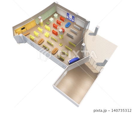 shopping mall, interior visualization, 3D illustration shopping mall, interior visualization, 3D illustration 140735312