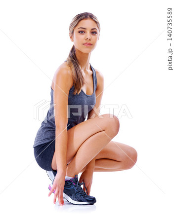 Portrait, woman or confident in fitness, fashion or boutique exercise outfit on white background. Female runner, proud or glow of strength in trendy, stylish or sporty clothing for high performance Portrait, woman or confident in fitness, fashion or boutique exercise outfit on white background. Female runner, proud or glow of strength in trendy, stylish or sporty clothing for high performance 140735589