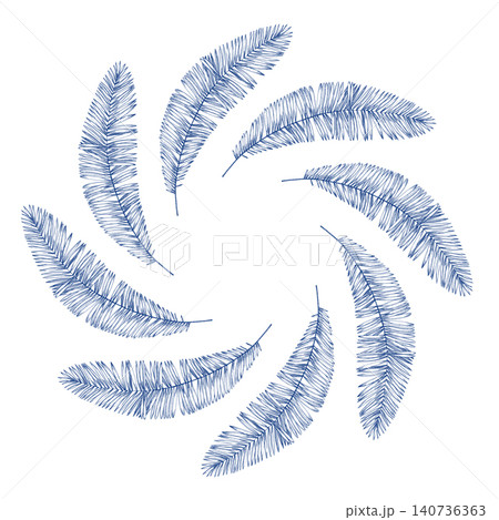 Wreath of the palm leaves. Handmade ink illustration. For design of cards, cover, prints, product labels and fabric. 140736363