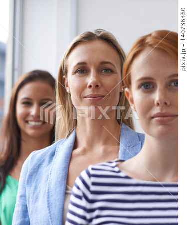 Corporate, teamwork and portrait of business women in office for collaboration, partnership and working together. Professional, workers and face of people with confidence for career, company and job 140736380