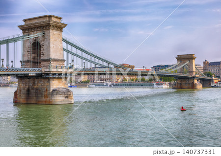Gorgeous cityscape of Budapest with Szechenyi Chain bridge over Danube river. Gorgeous cityscape of Budapest with Szechenyi Chain bridge over Danube river. 140737331