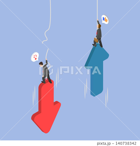 3D Isometric Flat Vector Illustration of Business Rise And Fall, Financial Investment Crisis Volatility 140738342