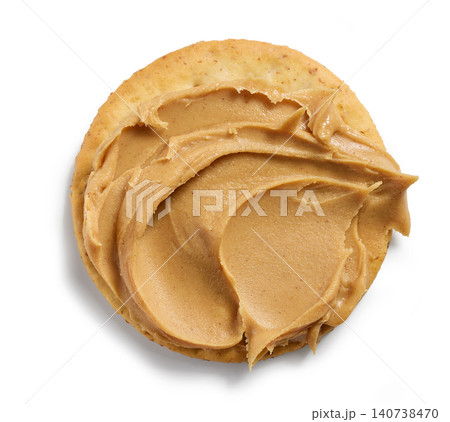 Cracker with Peanut Butter Isolated on White Background Cracker with Peanut Butter Isolated on White Background 140738470