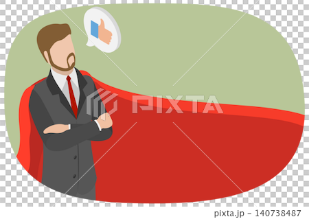 3D Isometric Flat Illustration of Businessman-superhero, Strikes A Gallant Pose In Magnificent Red Cape 3D Isometric Flat Illustration of Businessman-superhero, Strikes A Gallant Pose In Magnificent Red Cape 140738487