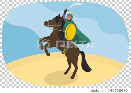 3D Isometric Flat Illustration of Arab Warrior, Muslim Military Leader During The Crusades 3D Isometric Flat Illustration of Arab Warrior, Muslim Military Leader During The Crusades 140738489