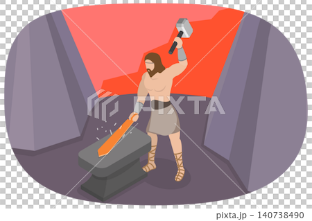 3D Isometric Flat Illustration of Hephaestus - Greek God, Master Of Fire And Metalwork 3D Isometric Flat Illustration of Hephaestus - Greek God, Master Of Fire And Metalwork 140738490