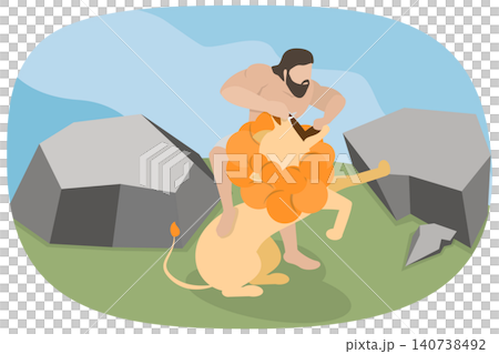 3D Isometric Flat Illustration of Samson Fighting Lion, Mythological Legend 3D Isometric Flat Illustration of Samson Fighting Lion, Mythological Legend 140738492