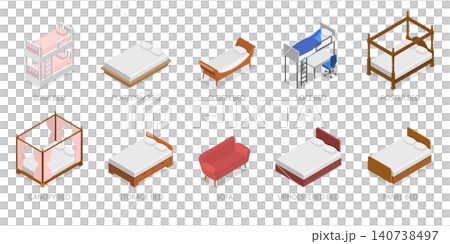 3D Isometric Flat  Set of Beds, Visual Guide To Various Bed Types 140738497