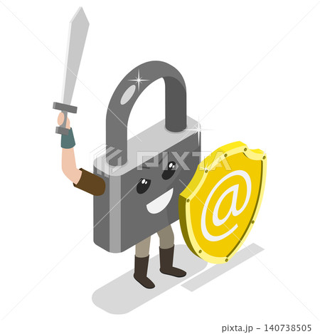 3D Isometric Flat  Illustration of Antivirus Protection, Safeguarding Personal Information 140738505
