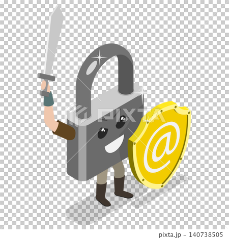 3D Isometric Flat  Illustration of Antivirus Protection, Safeguarding Personal Information 140738505