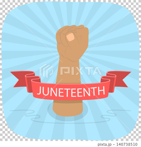 3D Isometric Flat  Illustration of Freedom, Celebrating Juneteenth With Raised Fist And Ribbon Imagery. 140738510