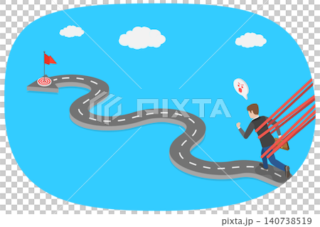 3D Isometric Flat  Illustration of Feeling Stuck And Desperate, Trapped Businessman, Hindered From Moving Freely 140738519