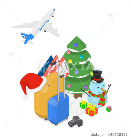 3D Isometric Flat Illustration of Christmas Travel, Vacation Trip 3D Isometric Flat Illustration of Christmas Travel, Vacation Trip 140738521
