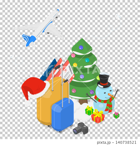 3D Isometric Flat Illustration of Christmas Travel, Vacation Trip 3D Isometric Flat Illustration of Christmas Travel, Vacation Trip 140738521