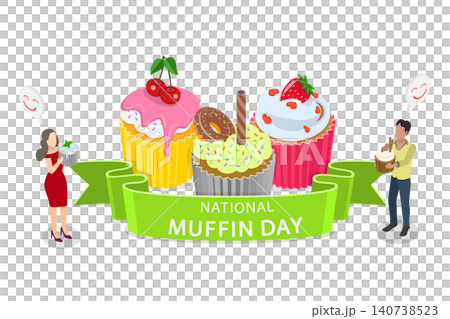 3D Isometric Flat Illustration of Muffin Day, Chocolate Chip Classic Treats 3D Isometric Flat Illustration of Muffin Day, Chocolate Chip Classic Treats 140738523