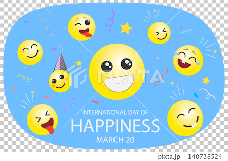 3D Isometric Flat  Illustration of World Happiness Day, Smiling Cartoon Face For Web Banner 140738524