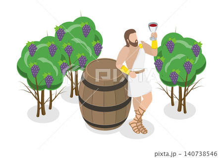 3D Isometric Flat  Illustration of Dionysus, Greek God, Patron Of Wine, Fertility, Madness, Worship, And Theatre 140738546