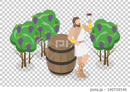 3D Isometric Flat  Illustration of Dionysus, Greek God, Patron Of Wine, Fertility, Madness, Worship, And Theatre 140738546