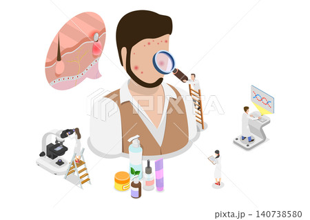 3D Isometric Flat  Illustration of Acne, Concept Of Dermatology And Skin Health Care For Optimal Skin Health And Wellness 140738580