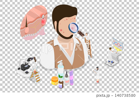 3D Isometric Flat  Illustration of Acne, Concept Of Dermatology And Skin Health Care For Optimal Skin Health And Wellness 140738580
