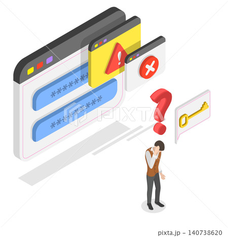 3D Isometric Flat Illustration of Lost Password, Keeping Your Account Safe And Secure 3D Isometric Flat Illustration of Lost Password, Keeping Your Account Safe And Secure 140738620