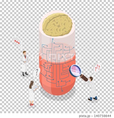 3D Isometric Flat Illustration of Neuroscience, InnovativeBrain Pill Infused With Electronic Pattern In Neuroscience And Medical Technology 3D Isometric Flat Illustration of Neuroscience, InnovativeBrain Pill Infused With Electronic Pattern In Neuroscience And Medical Technology 140738644