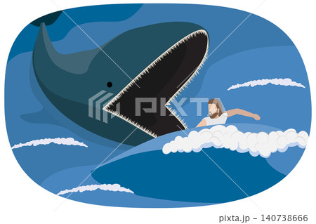 3D Isometric Flat  Illustration of Jonah And Whale, The Bible Story 140738666
