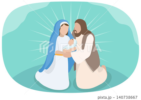 3D Isometric Flat Illustration of Jesus Birth, Biblical Nativity Scene Featuring The Holy Family 3D Isometric Flat Illustration of Jesus Birth, Biblical Nativity Scene Featuring The Holy Family 140738667