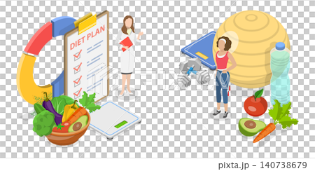 3D Isometric Flat  Illustration of Healthy Diet, Healthy Eating Recommendations. 140738679