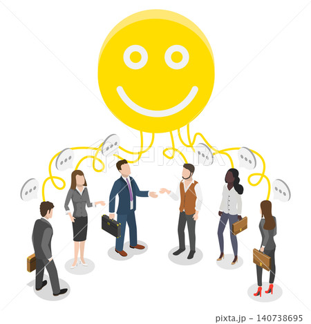 3D Isometric Flat Illustration of Positive Attitude, The Value Of Optimistic Business Professionals In Strategic Planning With Smiling Faces. 3D Isometric Flat Illustration of Positive Attitude, The Value Of Optimistic Business Professionals In Strategic Planning With Smiling Faces. 140738695
