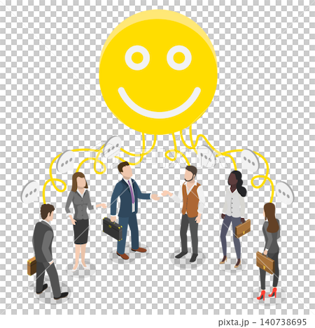 3D Isometric Flat Illustration of Positive Attitude, The Value Of Optimistic Business Professionals In Strategic Planning With Smiling Faces. 3D Isometric Flat Illustration of Positive Attitude, The Value Of Optimistic Business Professionals In Strategic Planning With Smiling Faces. 140738695