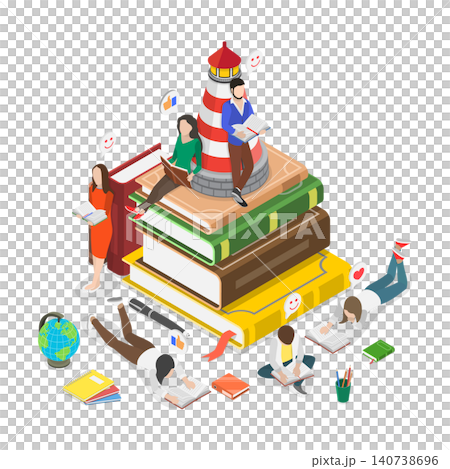 3D Isometric Flat Illustration of Knowledge Is The Key, A Pile Of Books and a Bunch of Readers 3D Isometric Flat Illustration of Knowledge Is The Key, A Pile Of Books and a Bunch of Readers 140738696