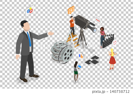 3D Isometric Flat  Illustration of Cinematography, Videography, And Video Graphics 140738712
