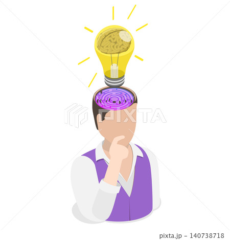 3D Isometric Flat Illustration of Looking For The Solution, Human Head Merged With Labyrinth Representing Creative Thinking And Brainstorming Concept. 3D Isometric Flat Illustration of Looking For The Solution, Human Head Merged With Labyrinth Representing Creative Thinking And Brainstorming Concept. 140738718