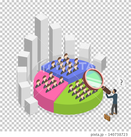 3D Isometric Flat Illustration of Customer Data Analysis, Behavior-Based Market Segmentation For Targeted Marketing Strategies 3D Isometric Flat Illustration of Customer Data Analysis, Behavior-Based Market Segmentation For Targeted Marketing Strategies 140738723
