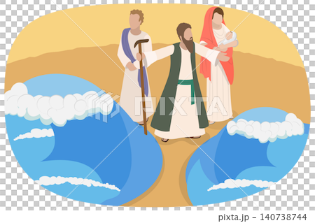 3D Isometric Flat Illustration of Miracle Of Moses , Splitting The Sea In The Bible 3D Isometric Flat Illustration of Miracle Of Moses , Splitting The Sea In The Bible 140738744