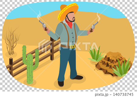 3D Isometric Flat Illustration of Mexican Cowboy, Funny Character 3D Isometric Flat Illustration of Mexican Cowboy, Funny Character 140738745