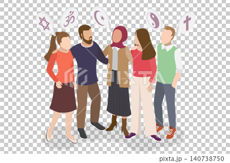 3D Isometric Flat Illustration of Diverse Religious Community, Interfaith Hugs Foster Unity And Harmony, Bridging Religious Divides And Disagreements. 3D Isometric Flat Illustration of Diverse Religious Community, Interfaith Hugs Foster Unity And Harmony, Bridging Religious Divides And Disagreements. 140738750