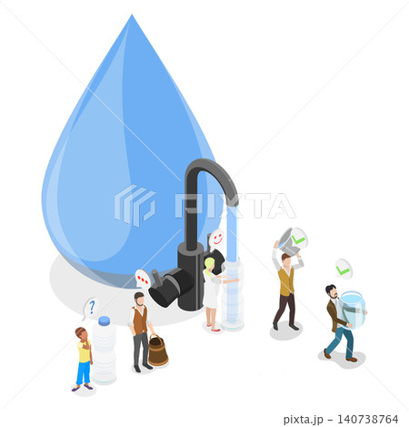3D Isometric Flat  Illustration of Stop Wasting Water, Drought and Climate Change 140738764