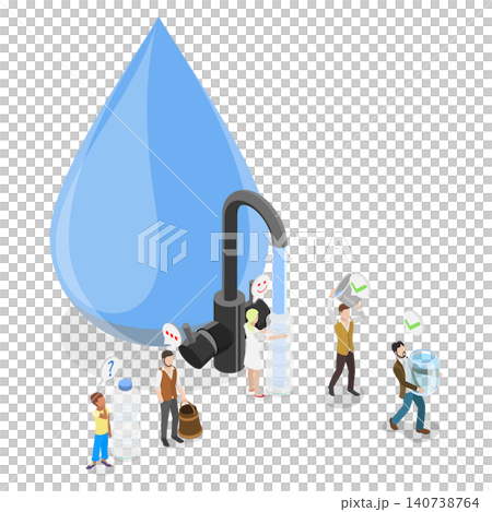 3D Isometric Flat  Illustration of Stop Wasting Water, Drought and Climate Change 140738764