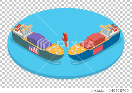 3D Isometric Flat  Illustration of USA-China Trade War, Confrontation, Tariffs Against World Countries 140738769
