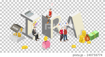 3D Isometric Flat Illustration of IRA as Individual Retirement Account, Finacial Future Security 3D Isometric Flat Illustration of IRA as Individual Retirement Account, Finacial Future Security 140738774