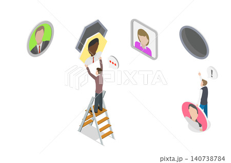 3D Isometric Flat Illustration of Job Matching, Optimizing Team Performance, Placing Employees In Suitable Roles For Maximum Productivity 3D Isometric Flat Illustration of Job Matching, Optimizing Team Performance, Placing Employees In Suitable Roles For Maximum Productivity 140738784