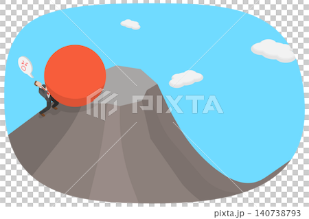 3D Isometric Flat  Illustration of Futile Task, Business Professional Pushing Boulder Uphill 140738793