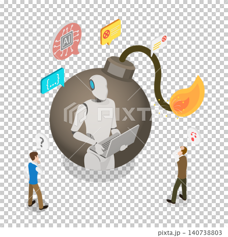 3D Isometric Flat Illustration of AI Risks And Threats, Ethical Challenges And Potential Hazards Of Artificial Intelligence 3D Isometric Flat Illustration of AI Risks And Threats, Ethical Challenges And Potential Hazards Of Artificial Intelligence 140738803