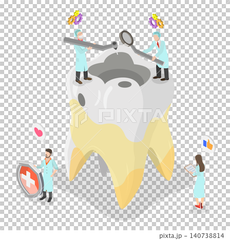 3D Isometric Flat Illustration of Dental Treatment, Skilled Dentists Caring For Decay In Molar Tooth 3D Isometric Flat Illustration of Dental Treatment, Skilled Dentists Caring For Decay In Molar Tooth 140738814