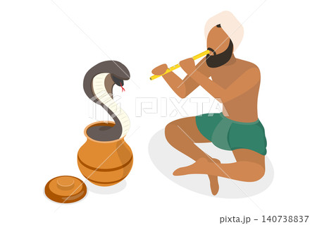 3D Isometric Flat Illustration of Cobra Charmer, Snake Lord Musical Performance 3D Isometric Flat Illustration of Cobra Charmer, Snake Lord Musical Performance 140738837