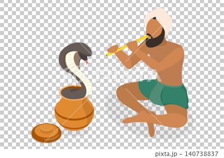 3D Isometric Flat Illustration of Cobra Charmer, Snake Lord Musical Performance 3D Isometric Flat Illustration of Cobra Charmer, Snake Lord Musical Performance 140738837